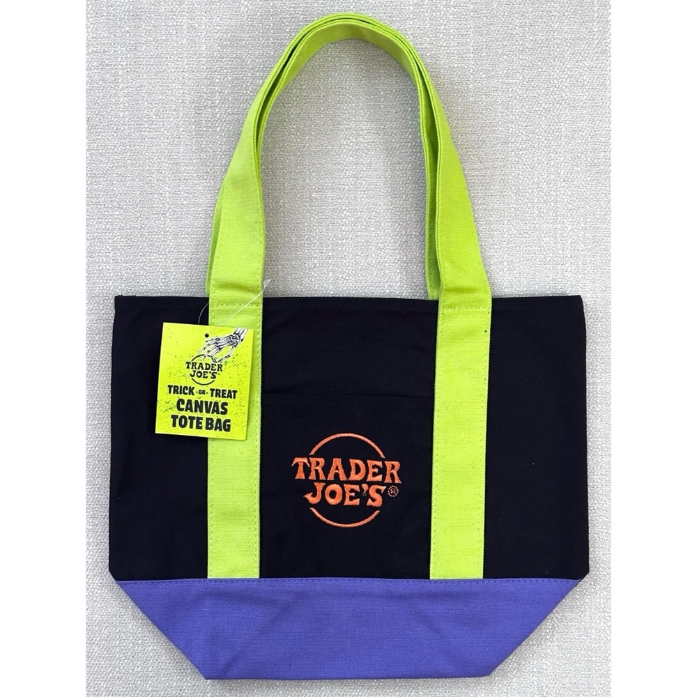TRADER JOE’S MINI CANVAS HALLOWEEN TRICK OR TREAT TOTE‎ BAG- MULTI COLOR NEON